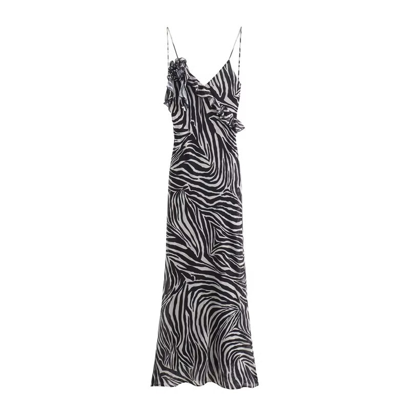 Grevys Animal Print V-Neck Layered Midi Dress