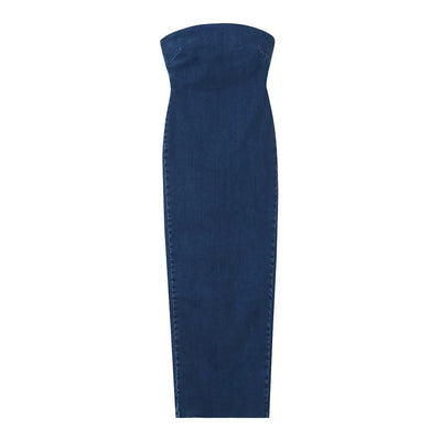 Chase Blue Denim Classic Straight Cut Tube Midi Dress