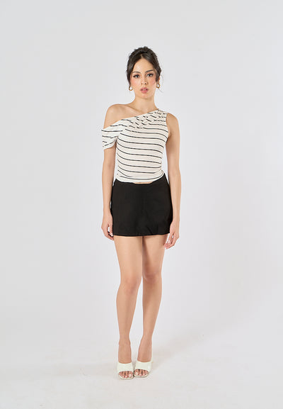 Izendra Black and White Stripes Asymmetrical Design Tank Top