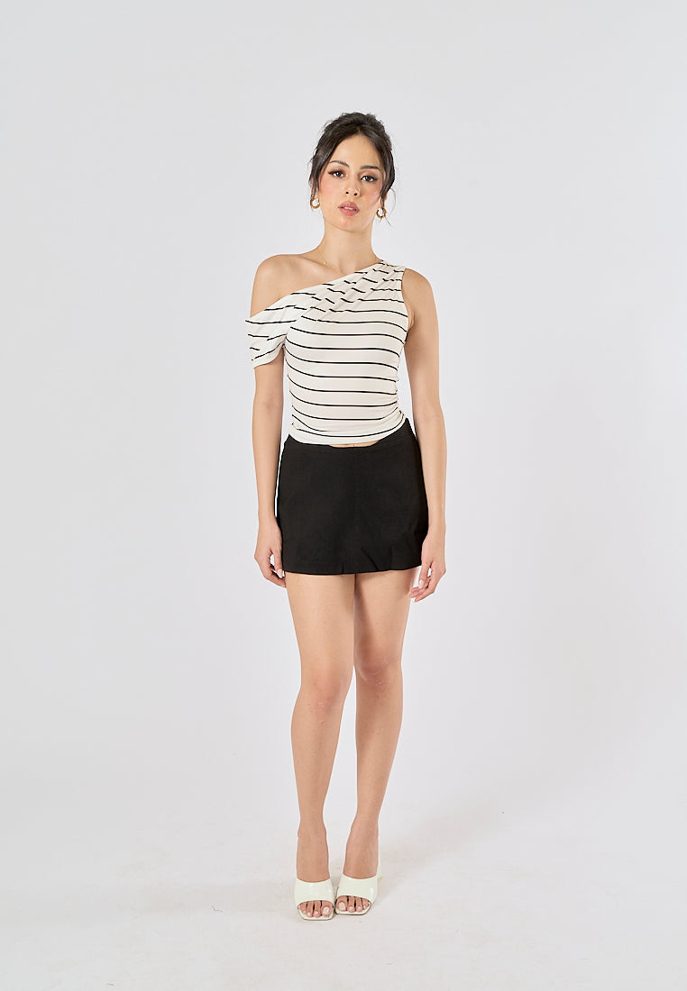 Izendra Black and White Stripes Asymmetrical Design Tank Top