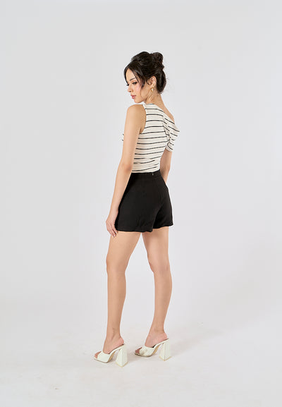 Izendra Black and White Stripes Asymmetrical Design Tank Top