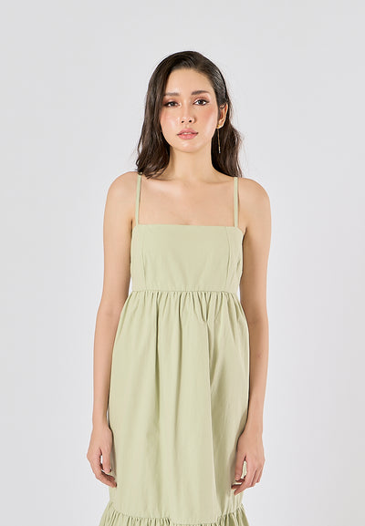 Ameera Sage Green Pleated Midi Dress