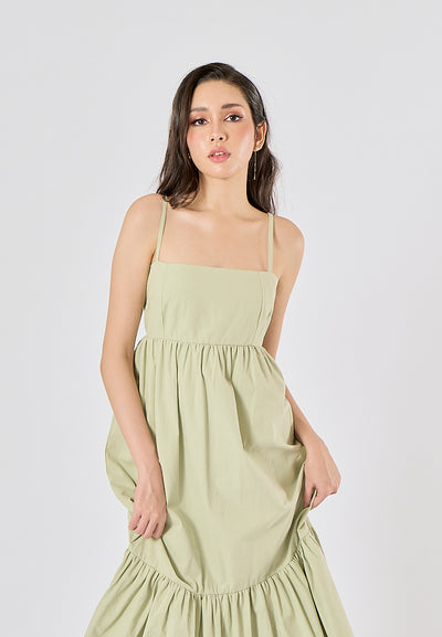 Ameera Sage Green Pleated Midi Dress