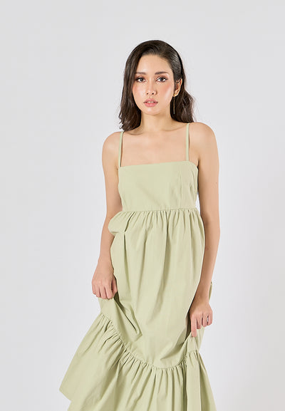 Ameera Sage Green Pleated Midi Dress