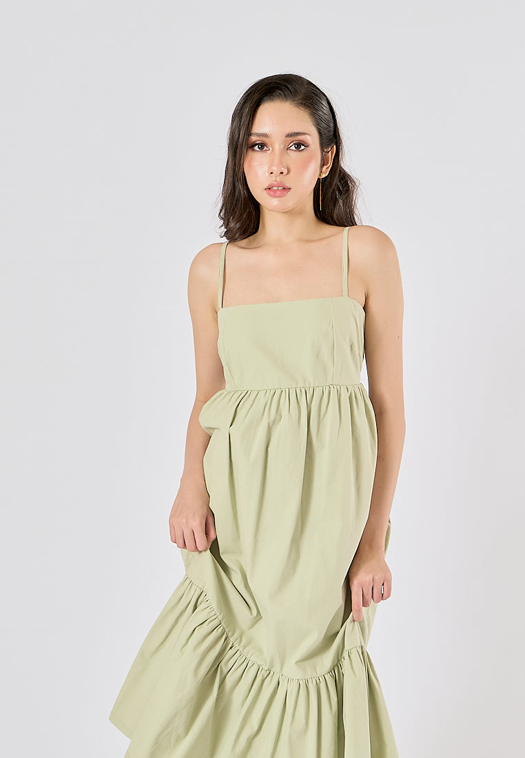 Ameera Sage Green Pleated Midi Dress