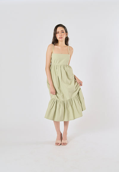 Ameera Sage Green Pleated Midi Dress