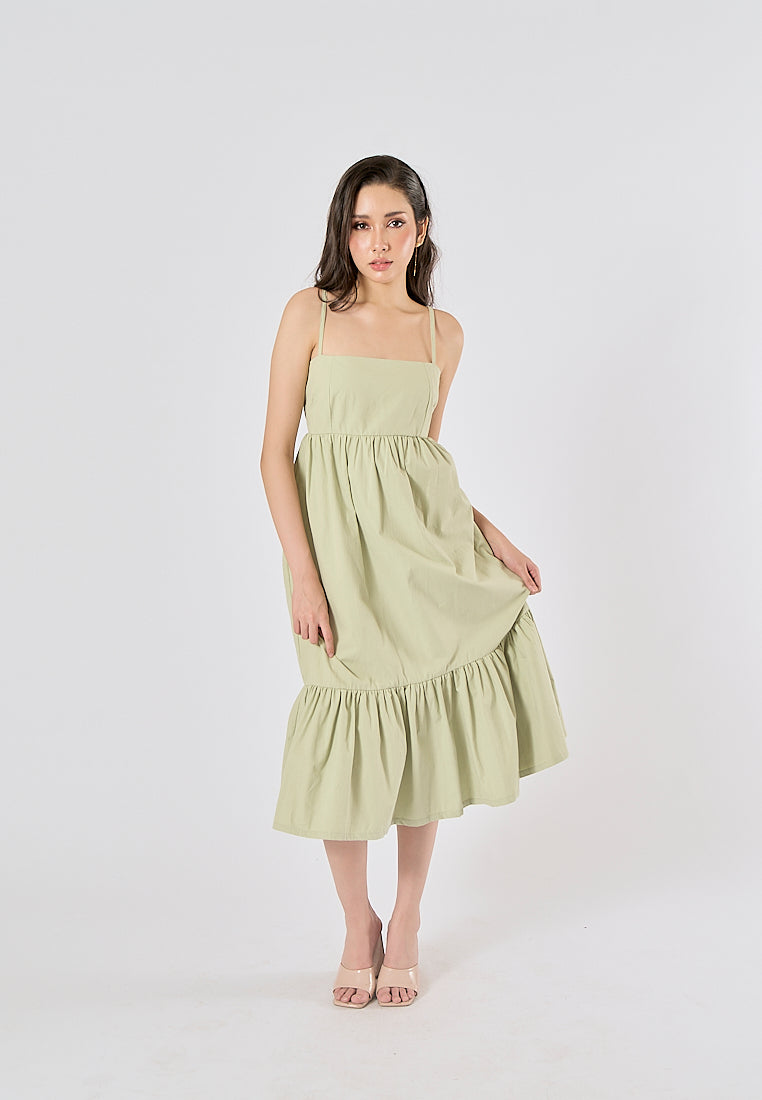 Ameera Sage Green Pleated Midi Dress