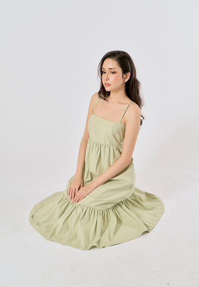 Ameera Sage Green Pleated Midi Dress