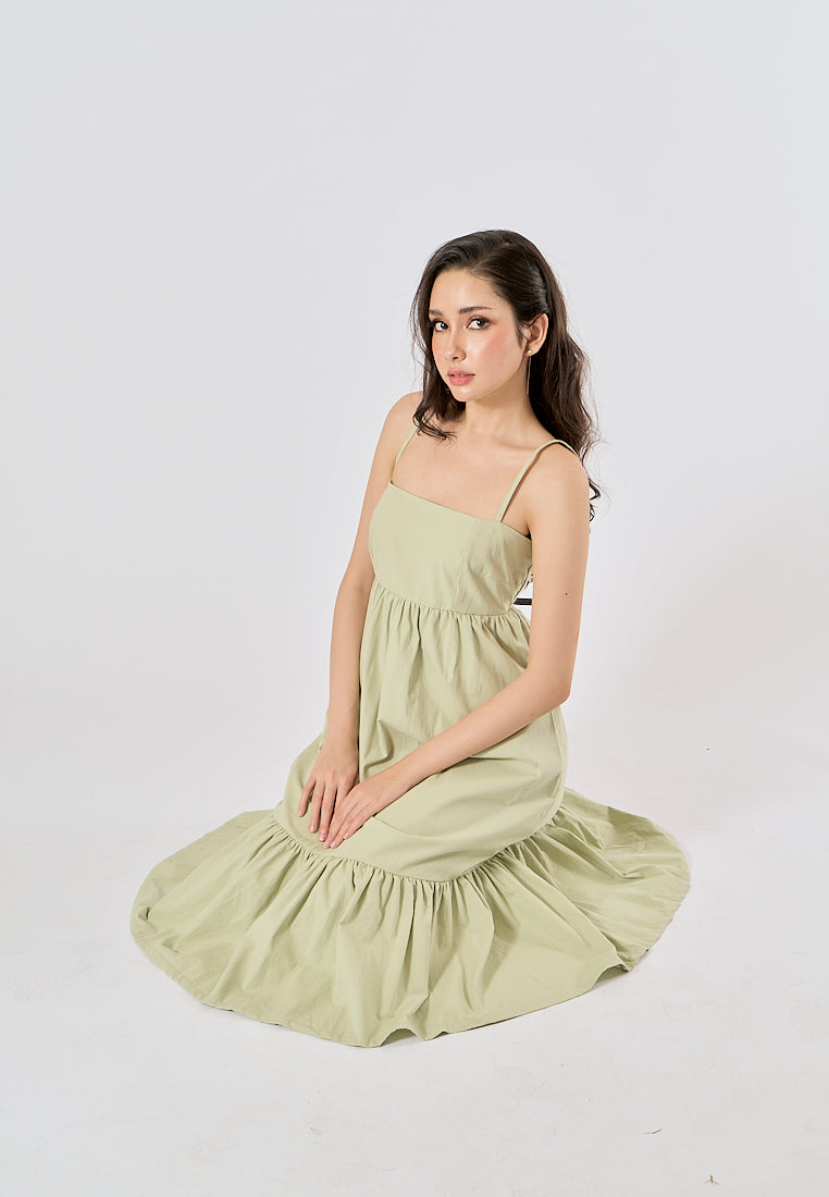 Ameera Sage Green Pleated Midi Dress