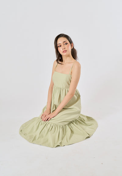 Ameera Sage Green Pleated Midi Dress