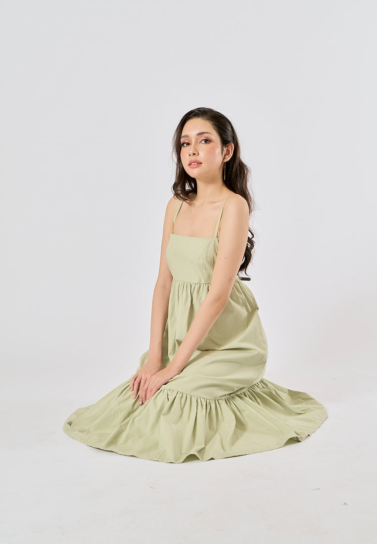 Ameera Sage Green Pleated Midi Dress