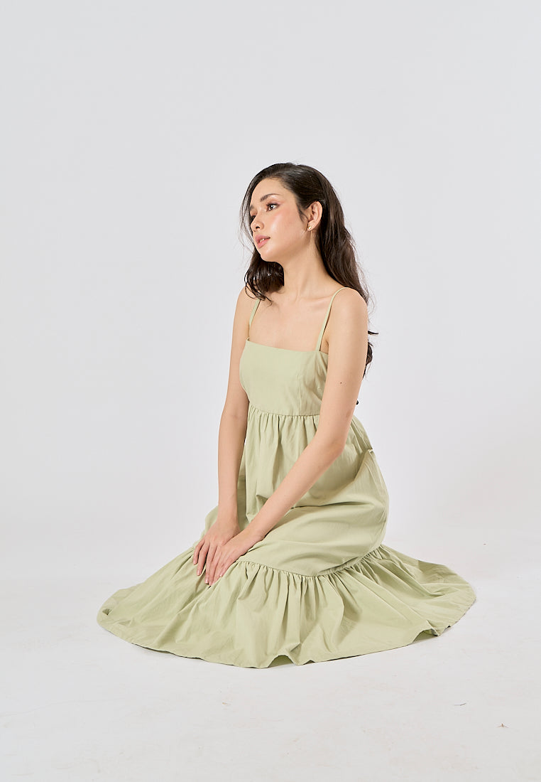 Ameera Sage Green Pleated Midi Dress