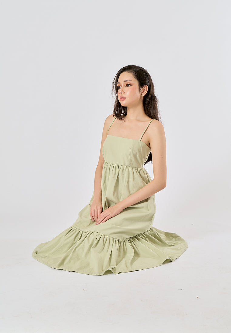 Ameera Sage Green Pleated Midi Dress