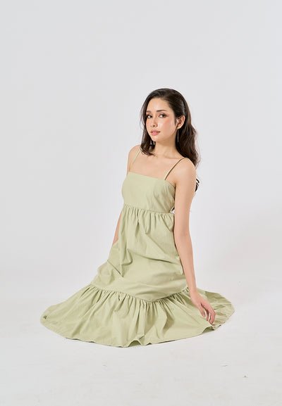 Ameera Sage Green Pleated Midi Dress