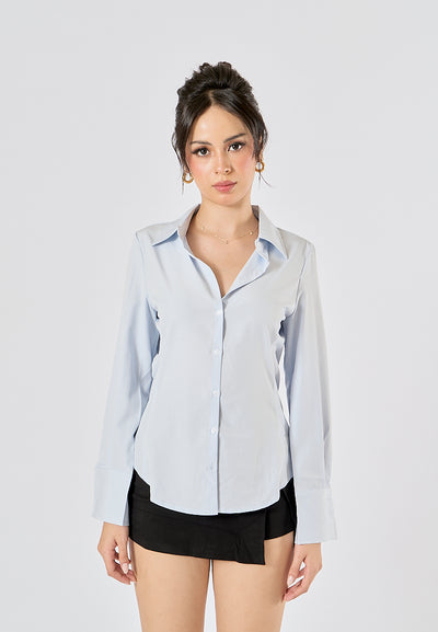 Newton Powder Blue Buttons up Turn Down Collar Long Sleeve Tops