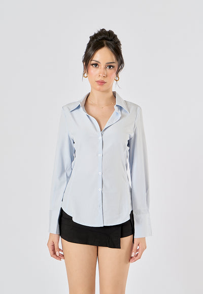 Newton Powder Blue Buttons up Turn Down Collar Long Sleeve Tops