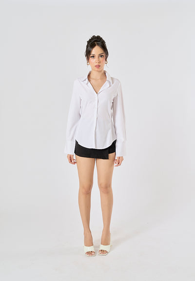 Newton White Buttons up Turn Down Collar Long Sleeve Tops