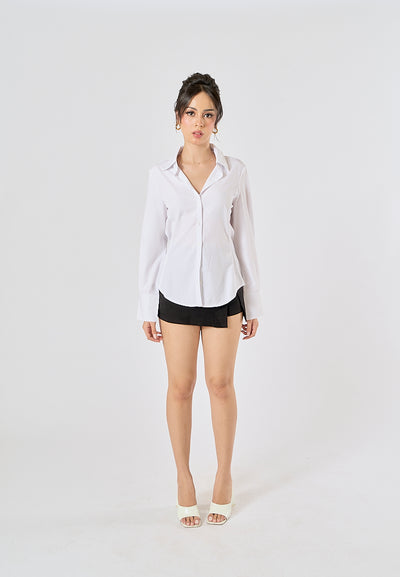 Newton White Buttons up Turn Down Collar Long Sleeve Tops