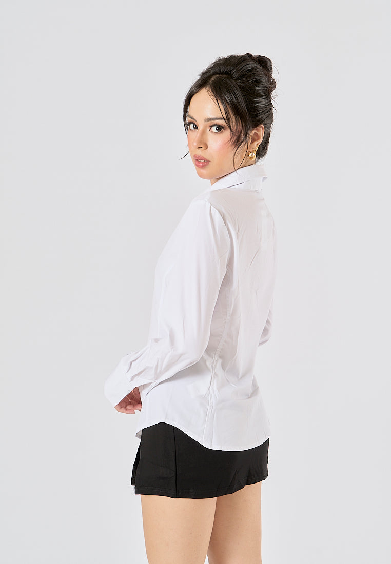 Newton White Buttons up Turn Down Collar Long Sleeve Tops