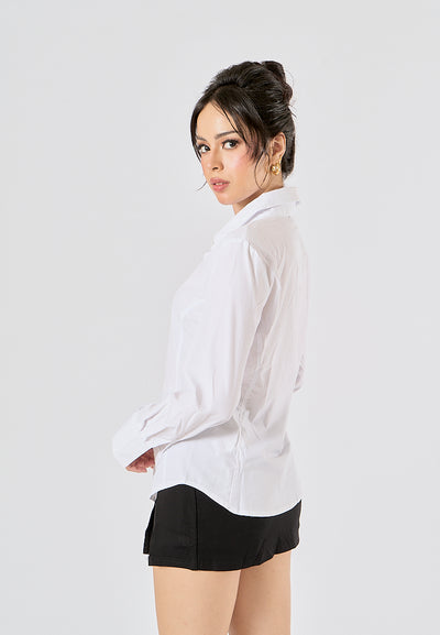 Newton White Buttons up Turn Down Collar Long Sleeve Tops