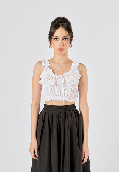 Blythe White Front lace up Thin strap pleated Tank Top