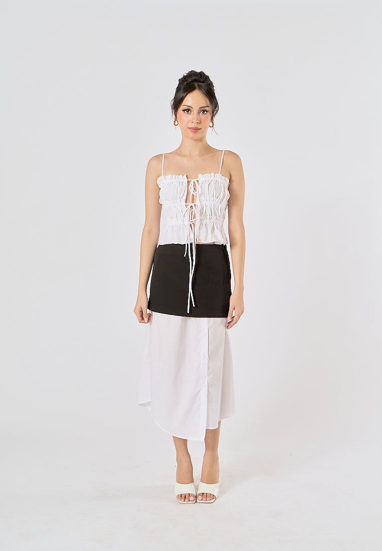 Ames Black and White Patchwork Design Asymmetrical Long Skirt