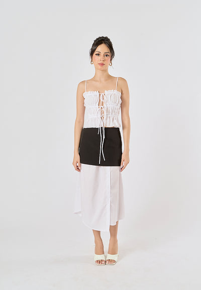 Ames Black and White Patchwork Design Asymmetrical Long Skirt