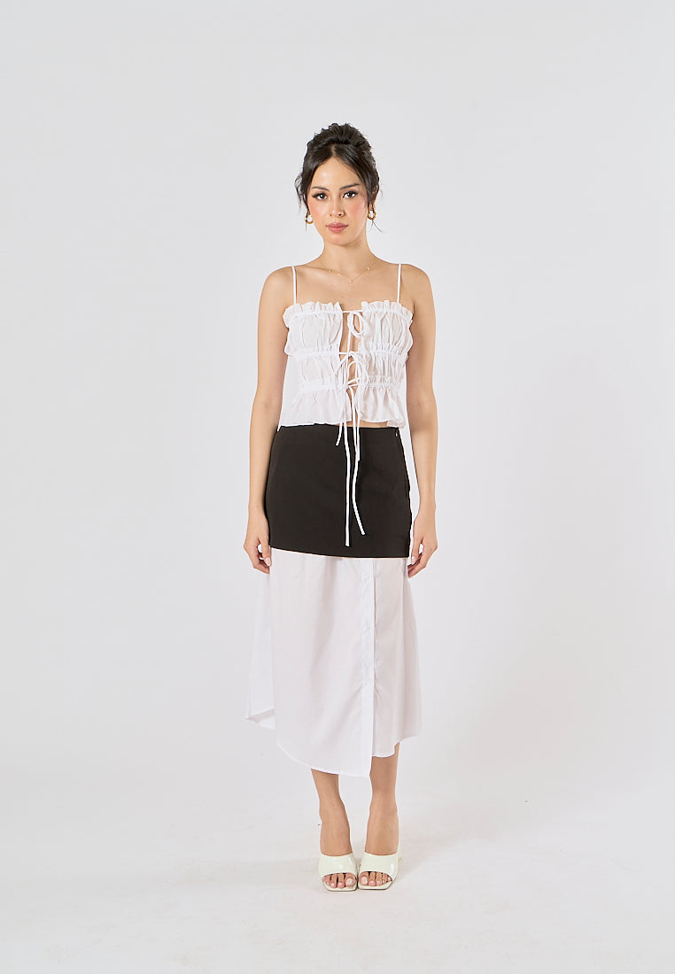 Ames Black and White Patchwork Design Asymmetrical Long Skirt