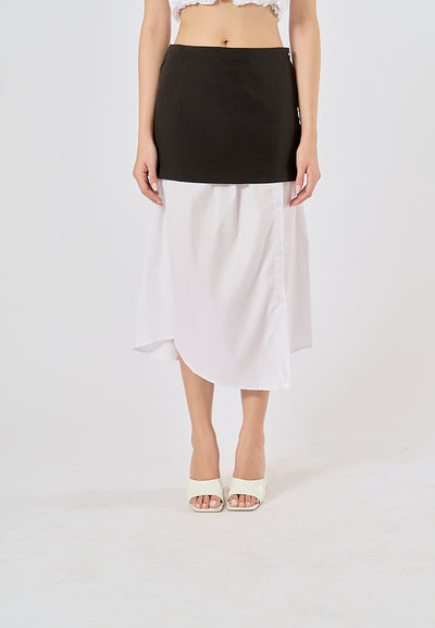 Ames Black and White Patchwork Design Asymmetrical Long Skirt