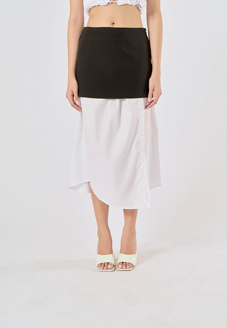 Ames Black and White Patchwork Design Asymmetrical Long Skirt