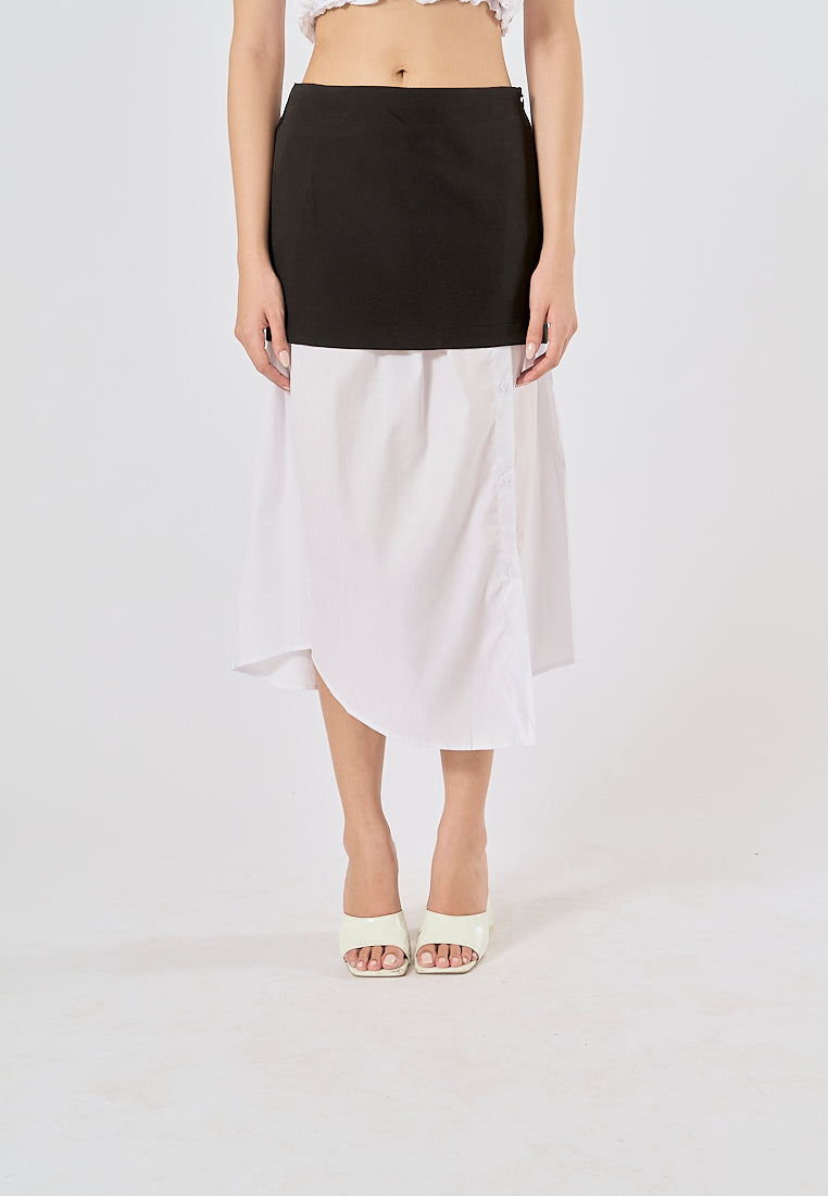 Ames Black and White Patchwork Design Asymmetrical Long Skirt