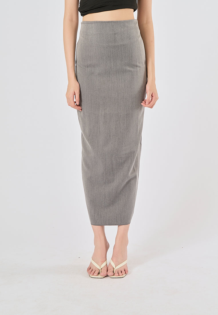 Anette Gray Back Slit Zipper Fly Casual Long Pencil Skirt Love Ara