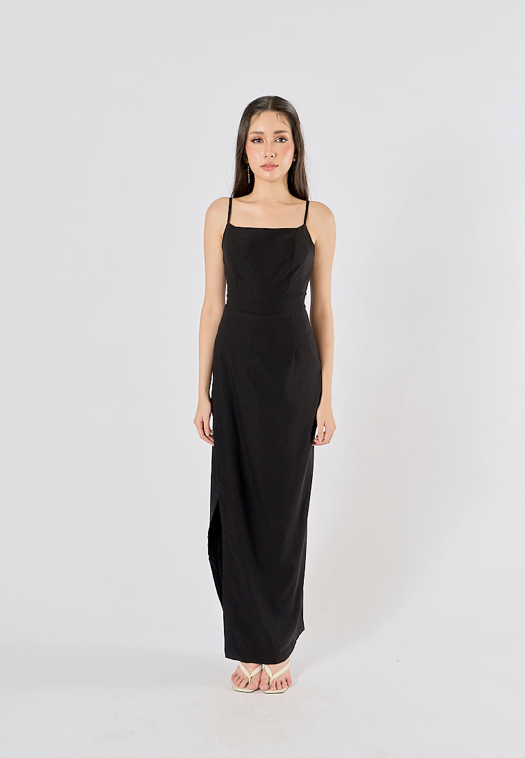 Ari Black Sleeveless High Slit Maxi Dress