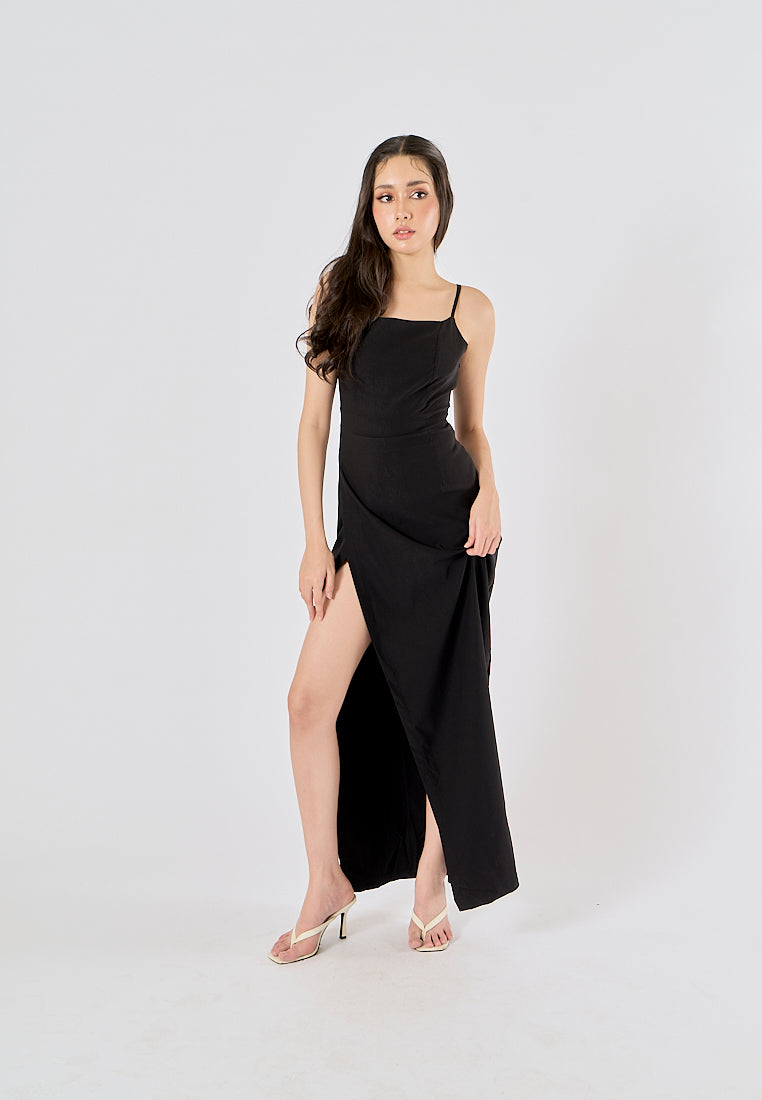 Ari Black Sleeveless High Slit Maxi Dress