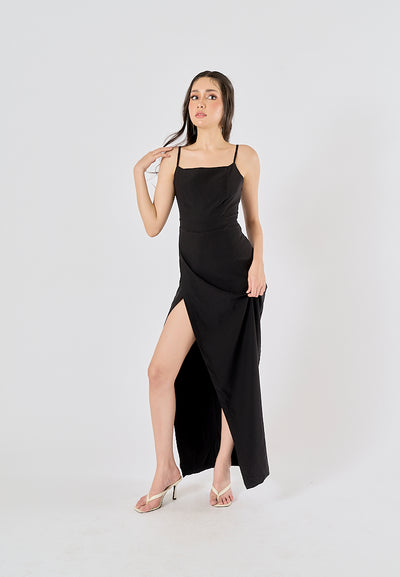 Ari Black Sleeveless High Slit Maxi Dress