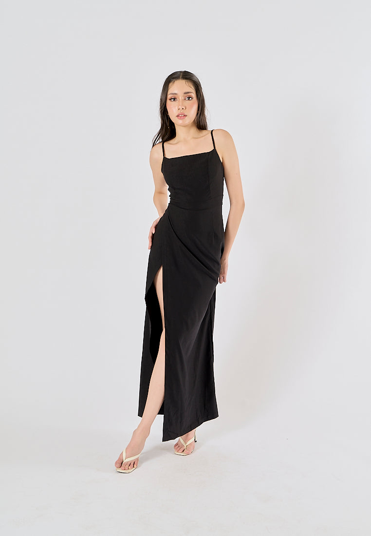 Ari Black Sleeveless High Slit Maxi Dress