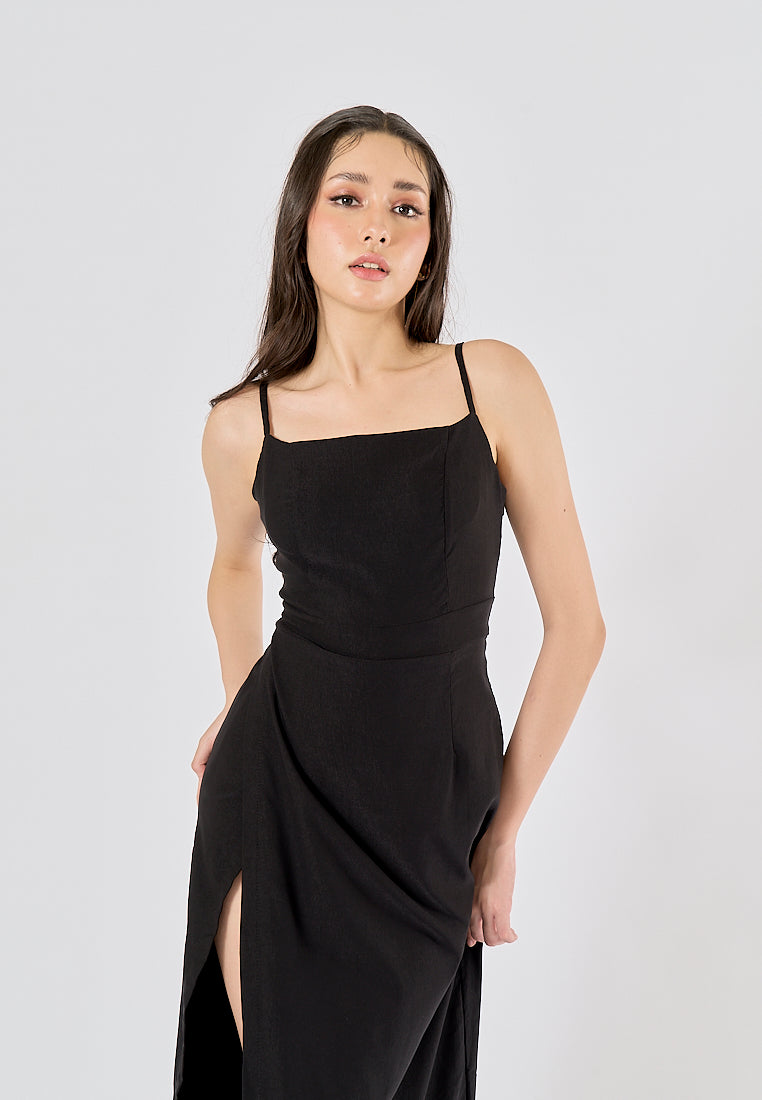 Ari Black Sleeveless High Slit Maxi Dress