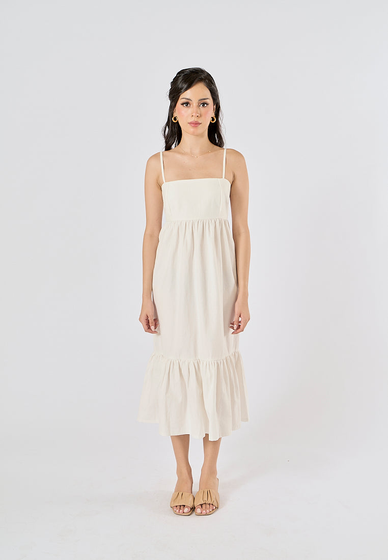 Ameera White Woven Pleated Midi Dress