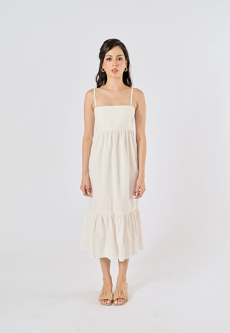 Ameera White Woven Pleated Midi Dress