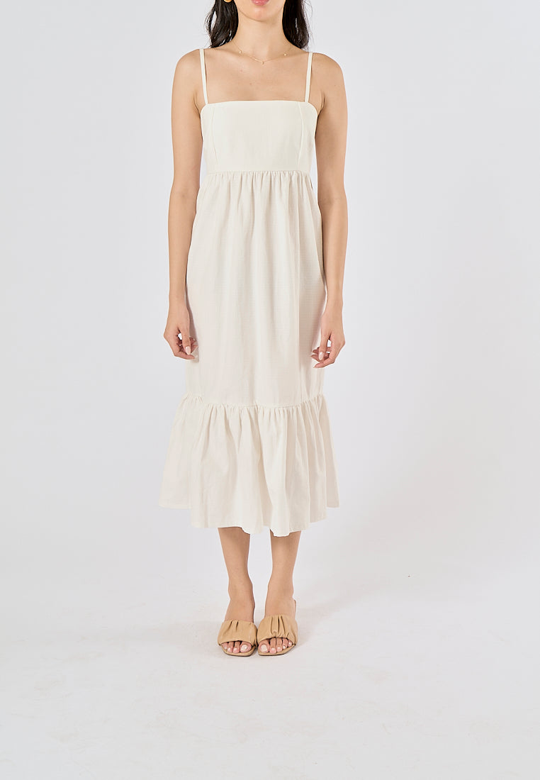 Ameera White Woven Pleated Midi Dress