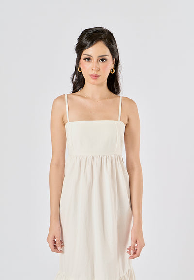 Ameera White Woven Pleated Midi Dress