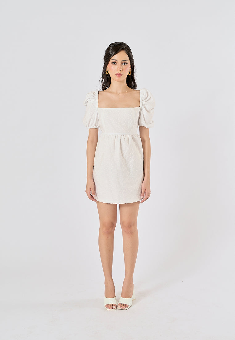 Araceli White Eyelet Puff Sleeves Mini Dress