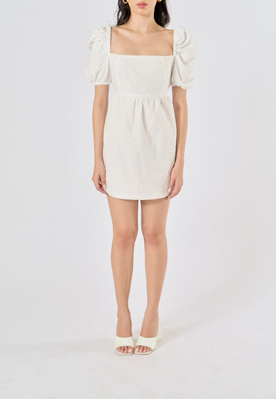 Araceli White Eyelet Puff Sleeves Mini Dress