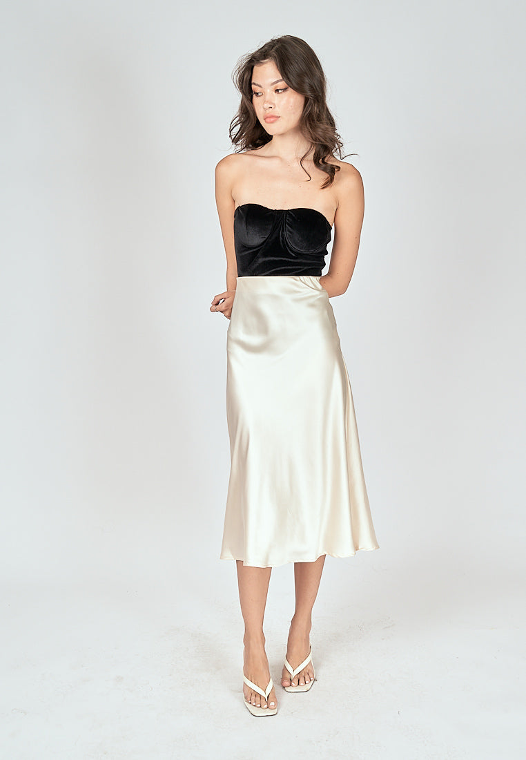 Kyler Cream Silk A-Line Midi Skirt