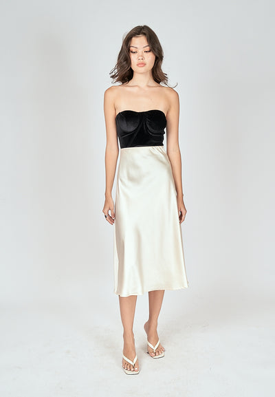 Kyler Cream Silk A-Line Midi Skirt