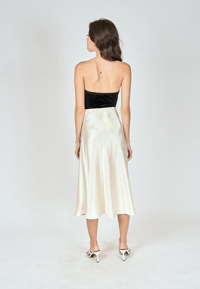 Kyler Cream Silk A-Line Midi Skirt