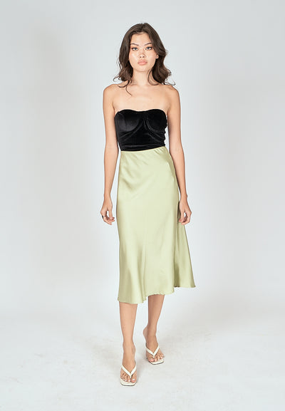 Kyler Pastel Green Silk A-Line Midi Skirt