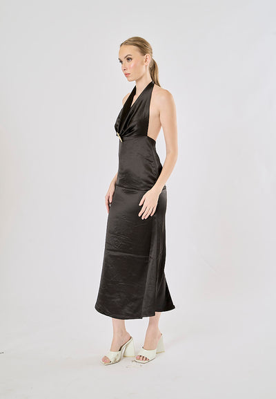 Kavita Black Deep V-Neck Halter  Bodycon Maxi Dress