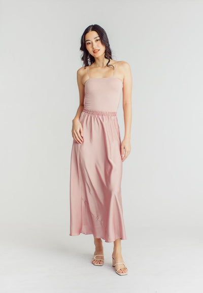 Tyrille Pink Thin Strap Ruch Sides Basic Cami Top