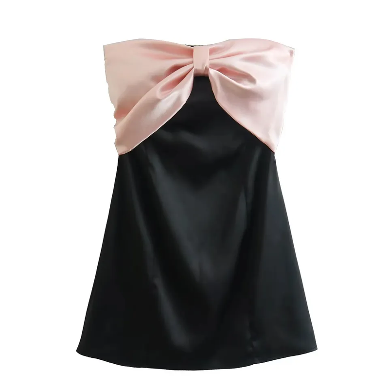 Dilly Black Pink Big Bow Back Zipper Tube Mini Dress